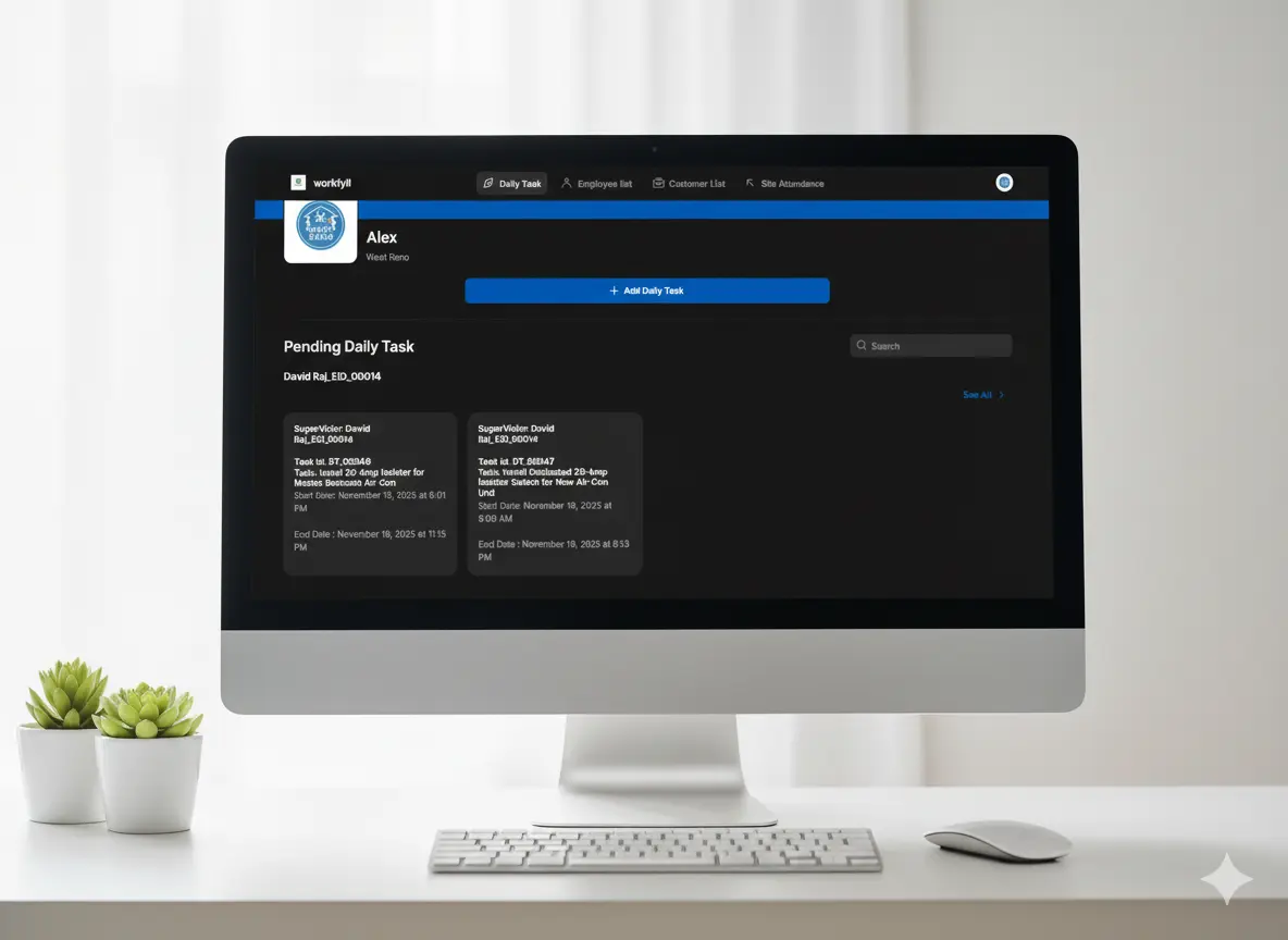 A clean and modern illustration of a mobile daily task management app showing a checklist with completed and pending tasks. The smartphone screen displays organized tasks with green check marks, representing productivity, workflow tracking, task scheduling, and daily planning. The light blue background gives a professional look suitable for project management software, work management tools, and business productivity apps like Workfyll. This image is ideal for pages related to task automation, to-do list apps, team productivity, work tracking, and workflow management systems.